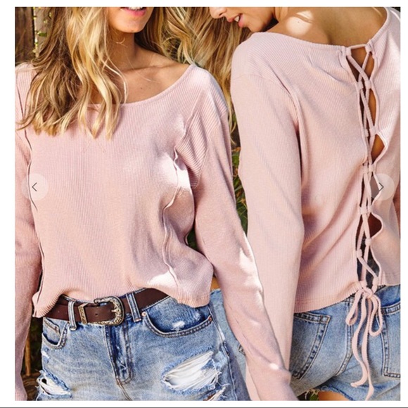 #08 LAST ONE Lace up back washed ribbed top - Picture 5 of 6